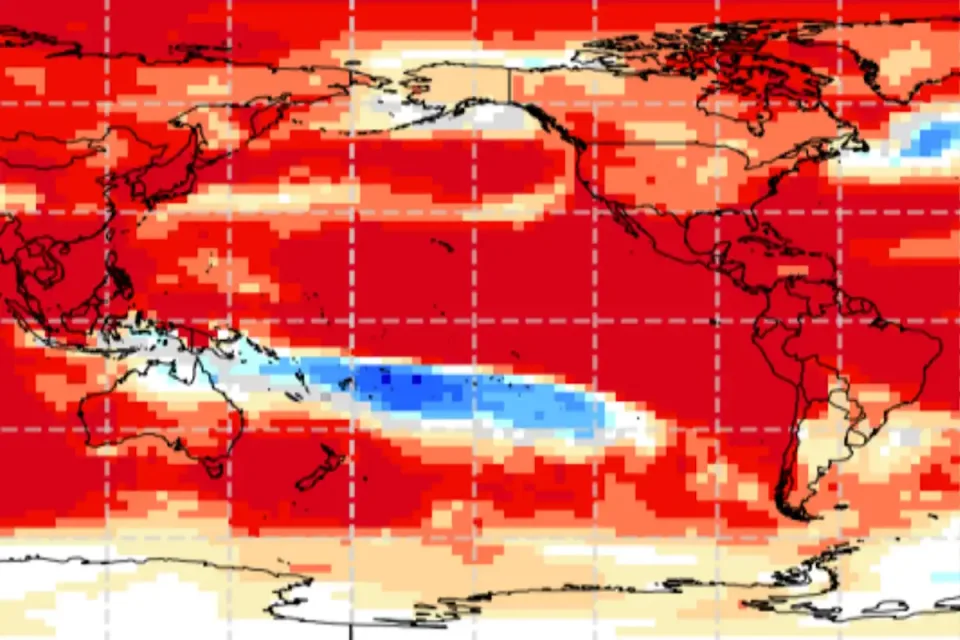 WMO temperature forecast for August-October 2026 shows above-normal temperatures across nearly all land areas south of 60°N. Credit: Yale Environment 360 / WMO