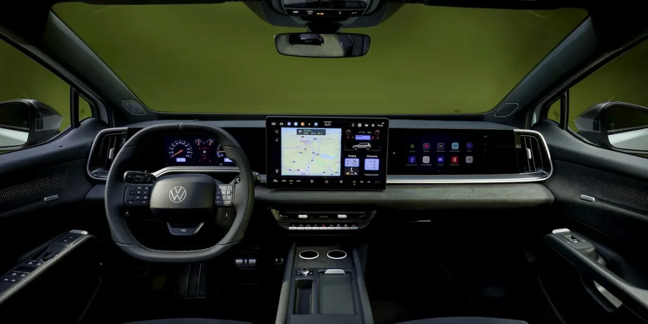 The ID. Tiguan's interior with physical climate buttons and a rotary controller
